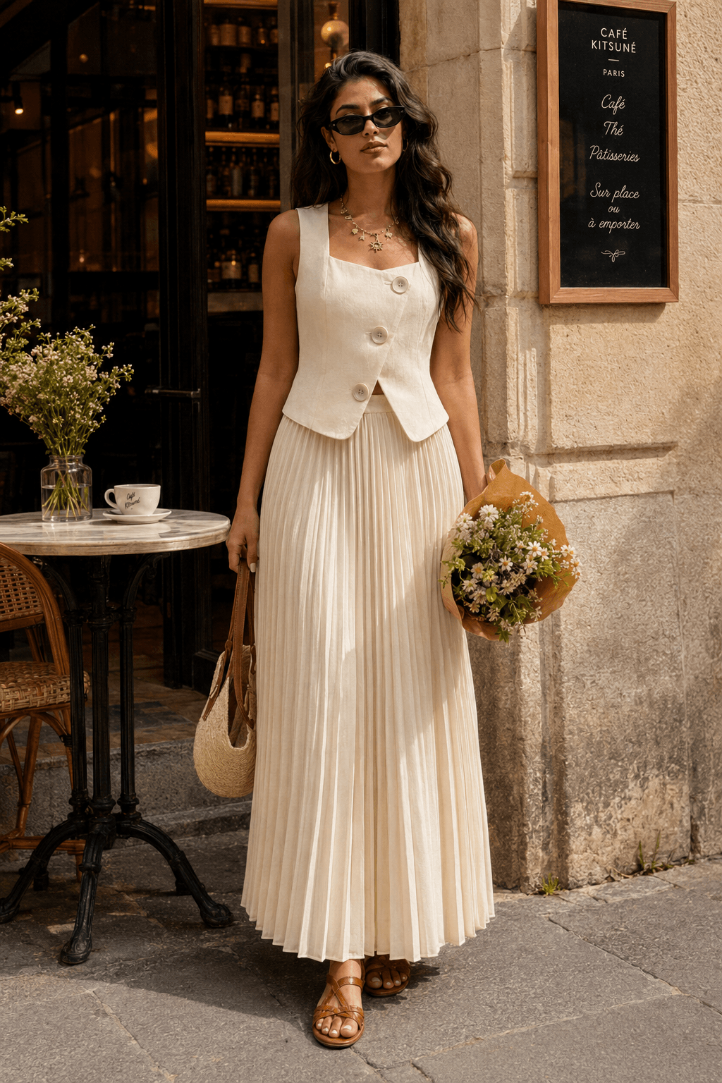 Sleeveless Top Skirt Two Piece Work Set