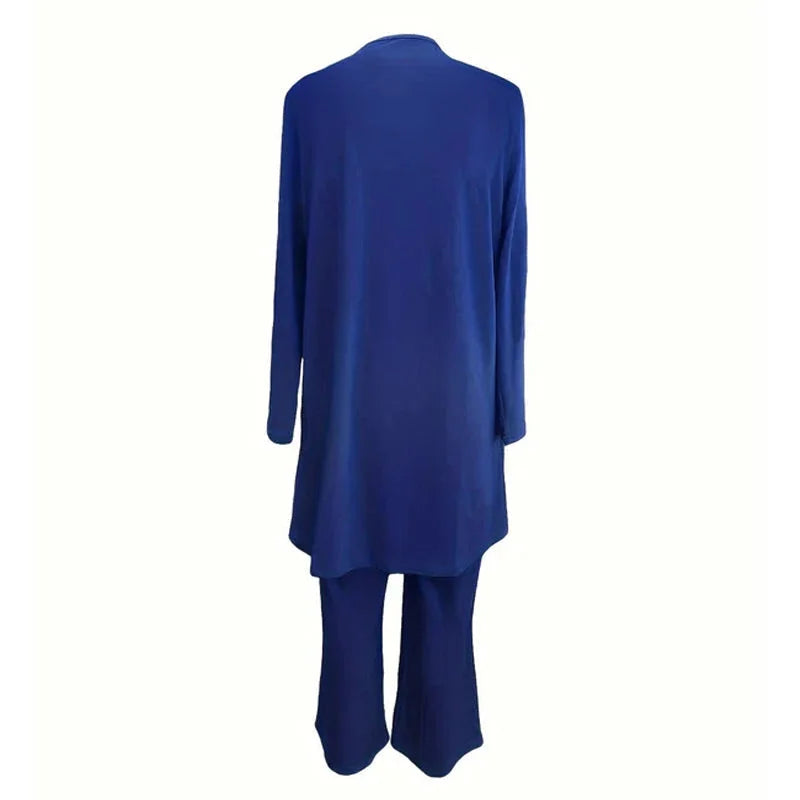 Round Neck Top Open Front Duster and Wide Leg Pants Three Piece Set 8