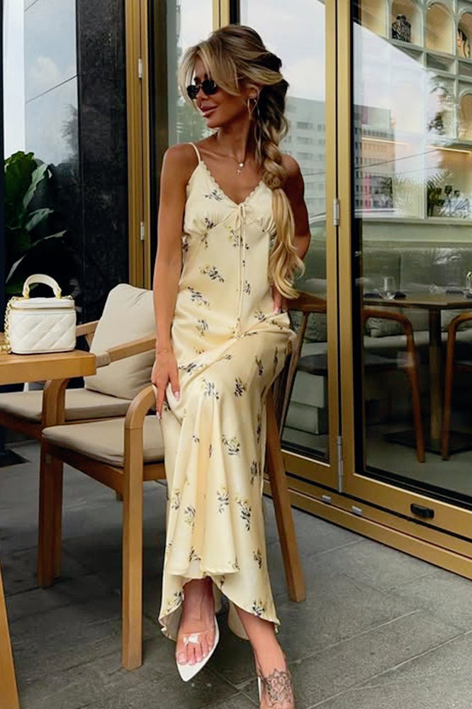 Elegant Satin V Neck Slip Dress - View 3