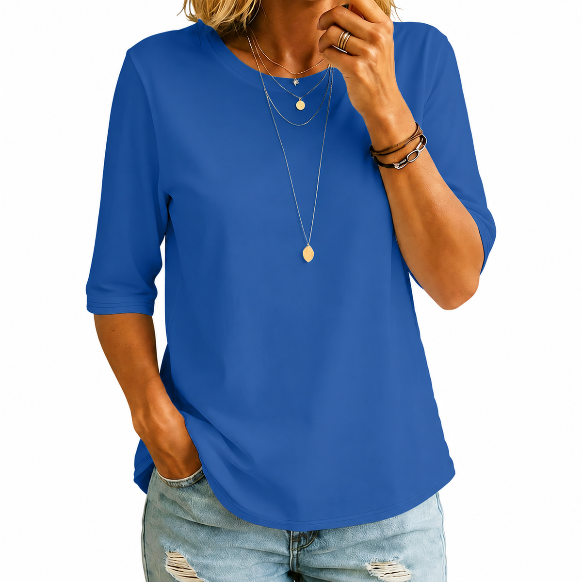 Crew Neck Half Sleeve Curved Hem Top 6