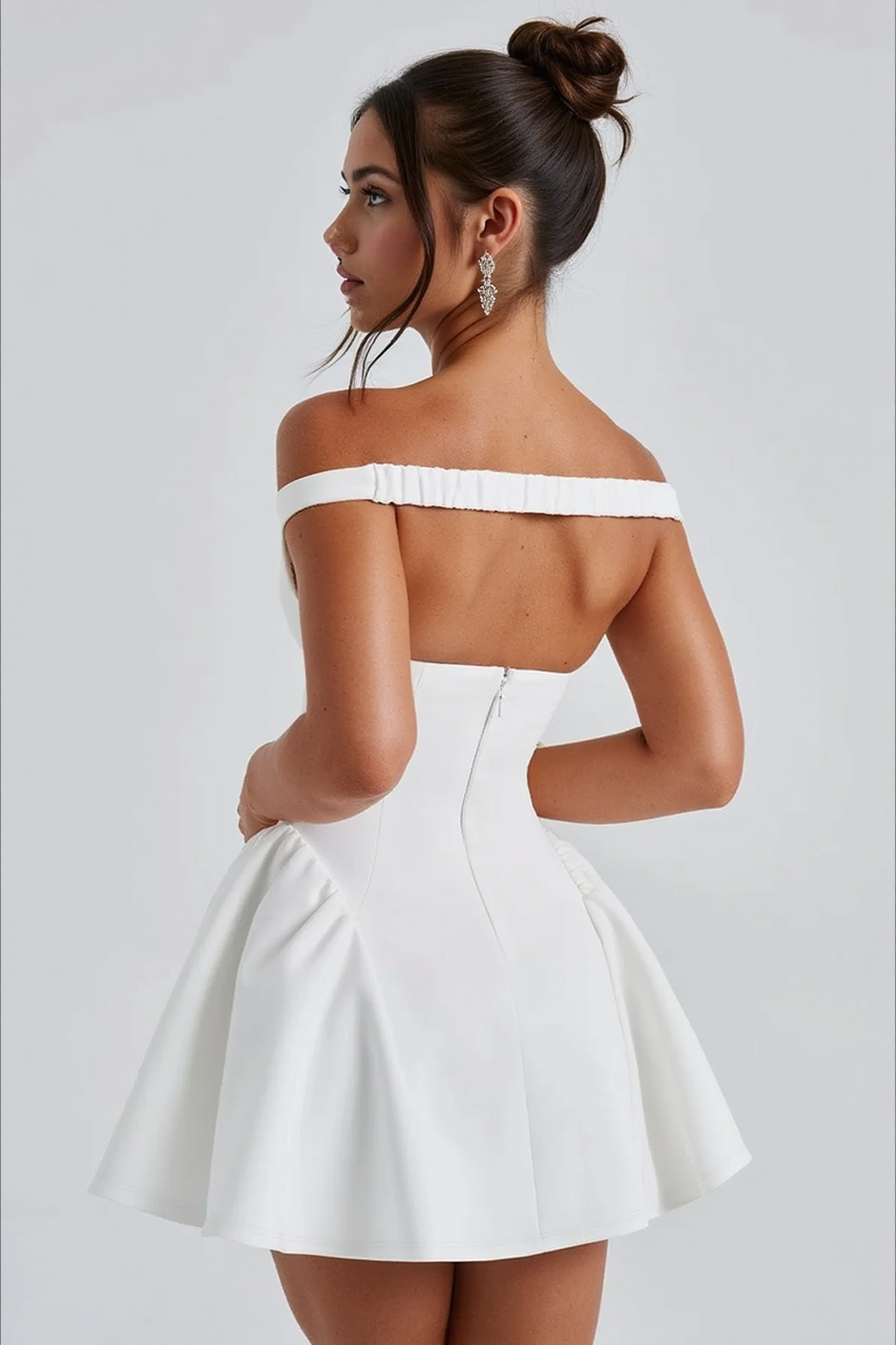 Off Shoulder Deep V-Neck Bustier Bubble Hem Mini Party Dress - View 5