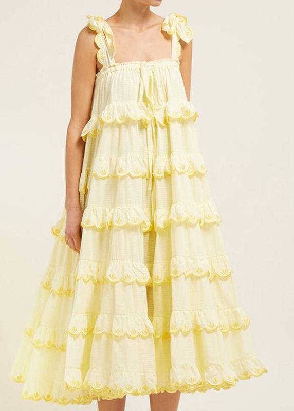 Spaghetti Strap Tiered Ruffle Scallop Embroidered Low Back Maxi Dress - View 2