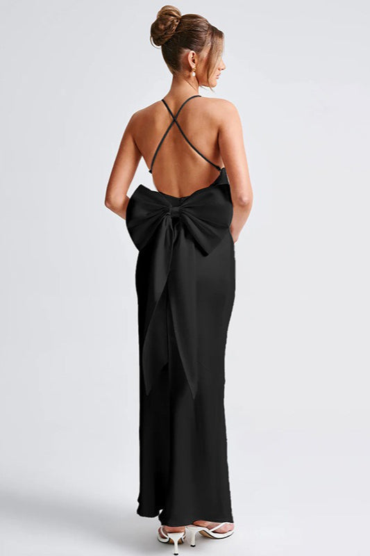 Satin Maxi Dress with Bow Detail Silk Dress - View 4