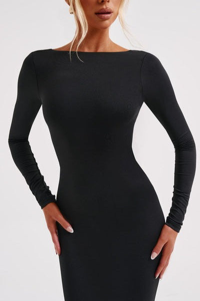 Long Sleeve Open Back Ruched Bodycon Mermaid Maxi Dress - View 13