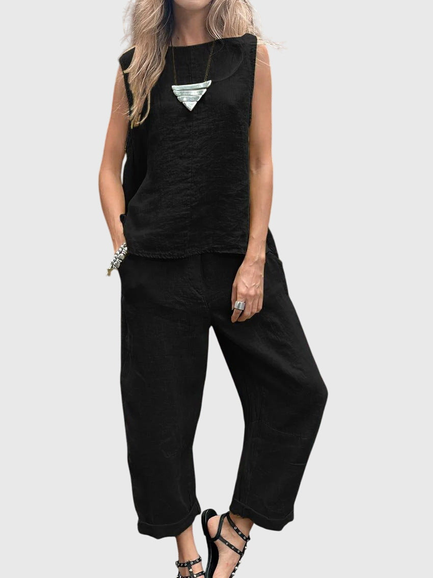Sleeveless Round Neck Top and Wide Leg Crop Pants Two Piece Set 5