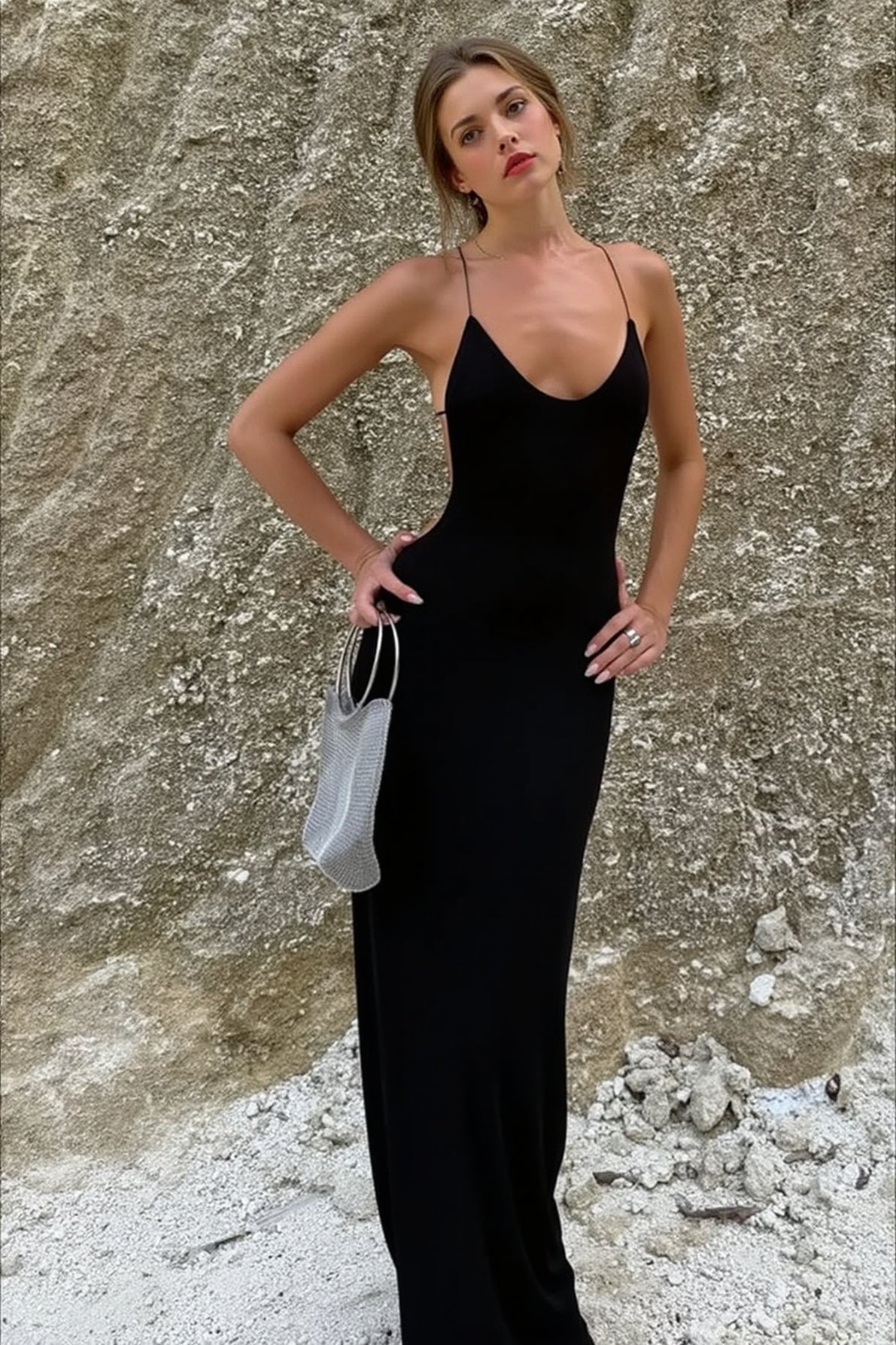 Deep V-Neck Backless Spaghetti Strap Bodycon Maxi Dress