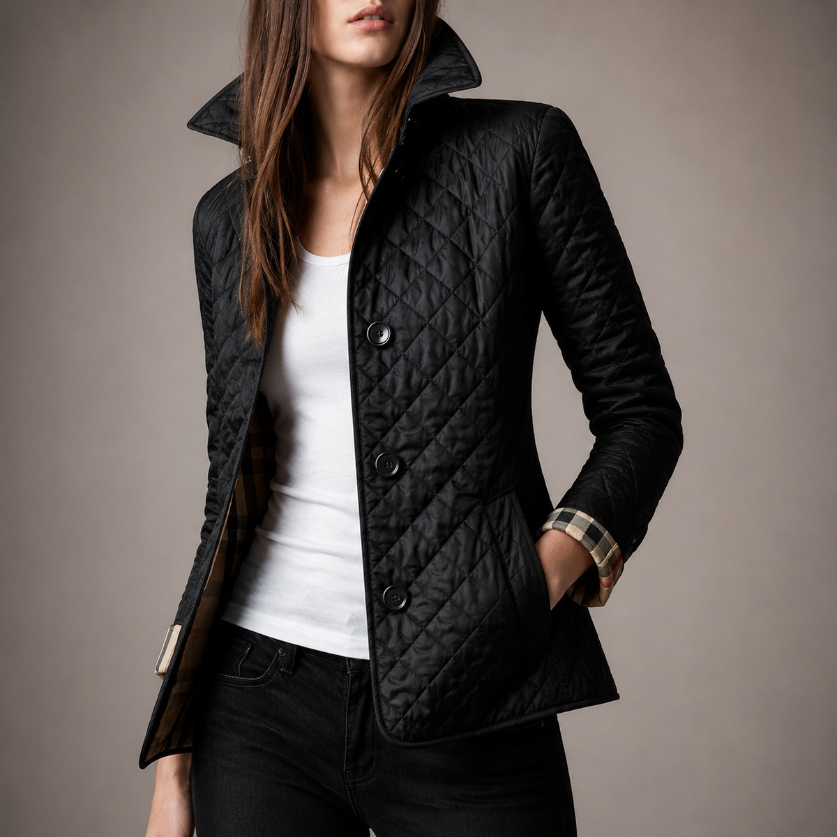 Quilted Stand Collar Button Front Jacket 4