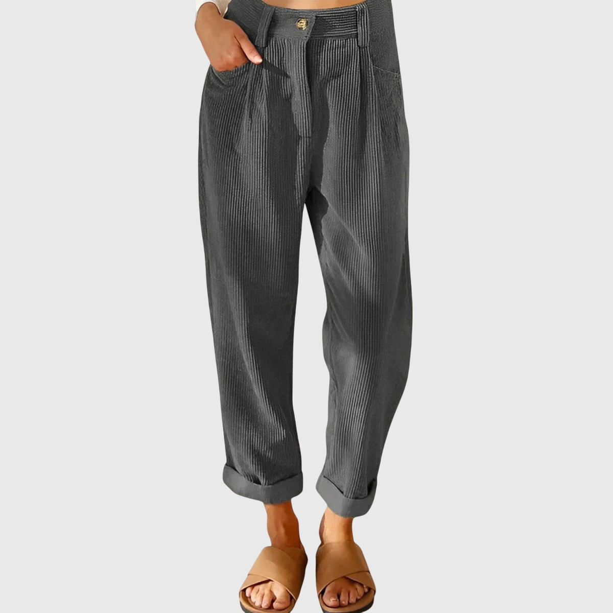 High Waist Pleated Corduroy Tapered Pants 6