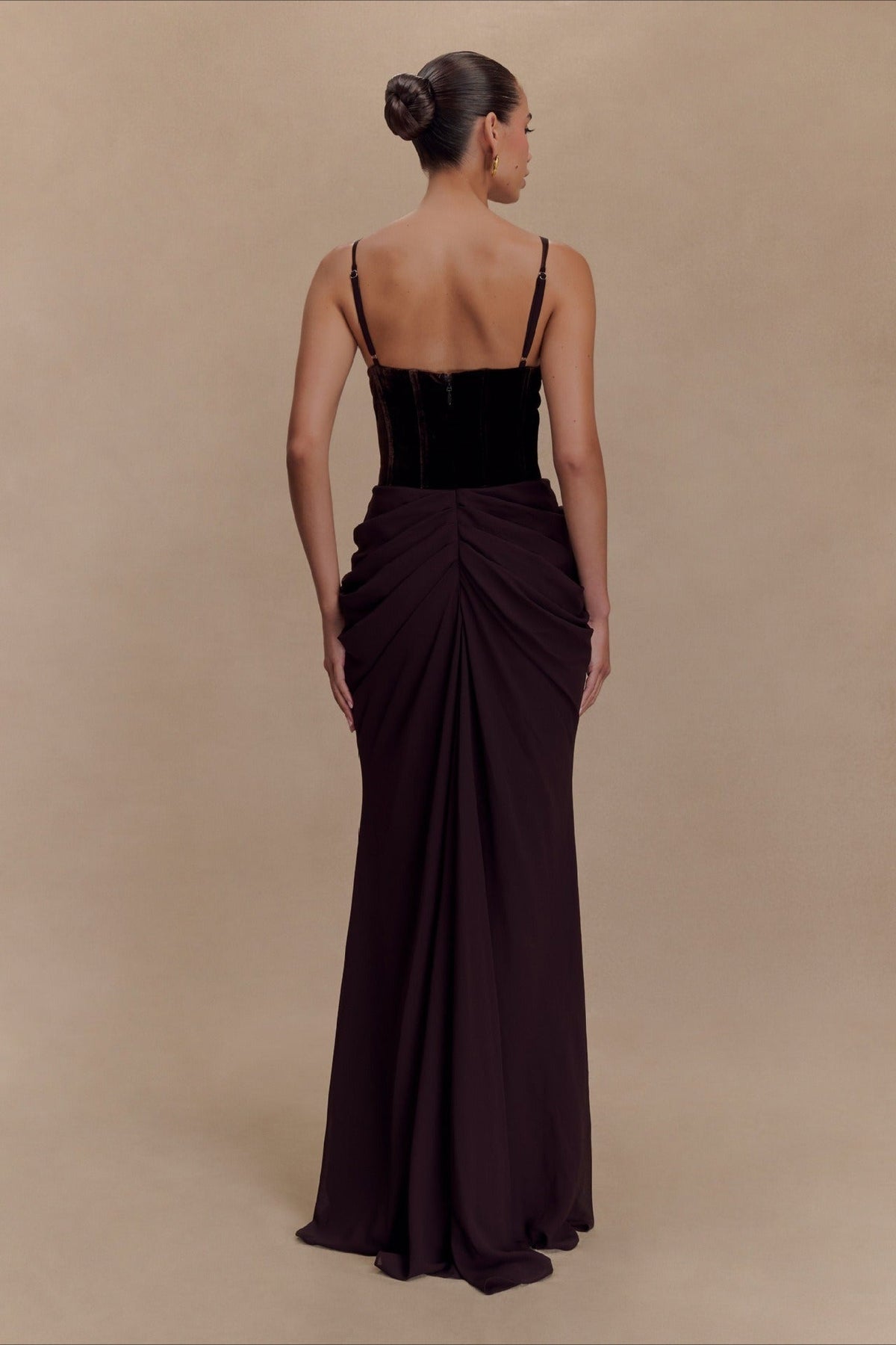 Velvet Corset Bustier Mesh Panel Maxi Gown - View 4