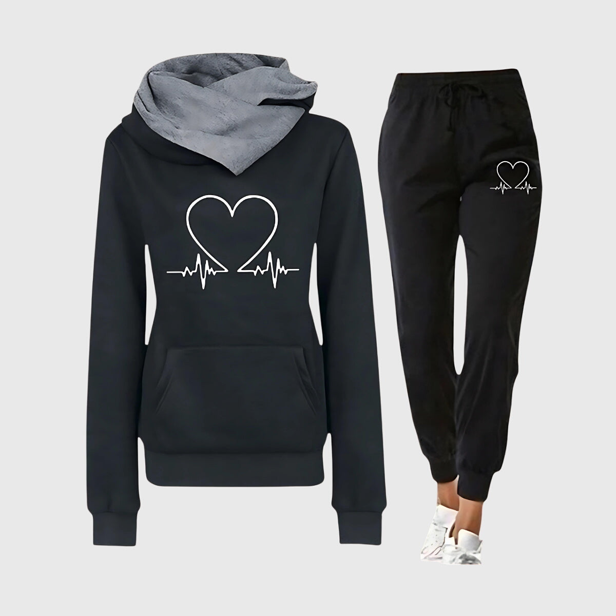 Heart Print Hooded Sweatshirt and Joggers Two Piece Set 5