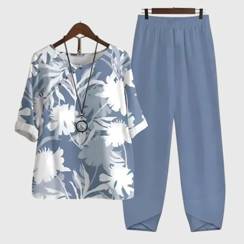 Butterfly Print Short Sleeve Top and Wide Leg Pants Two Piece Set 8