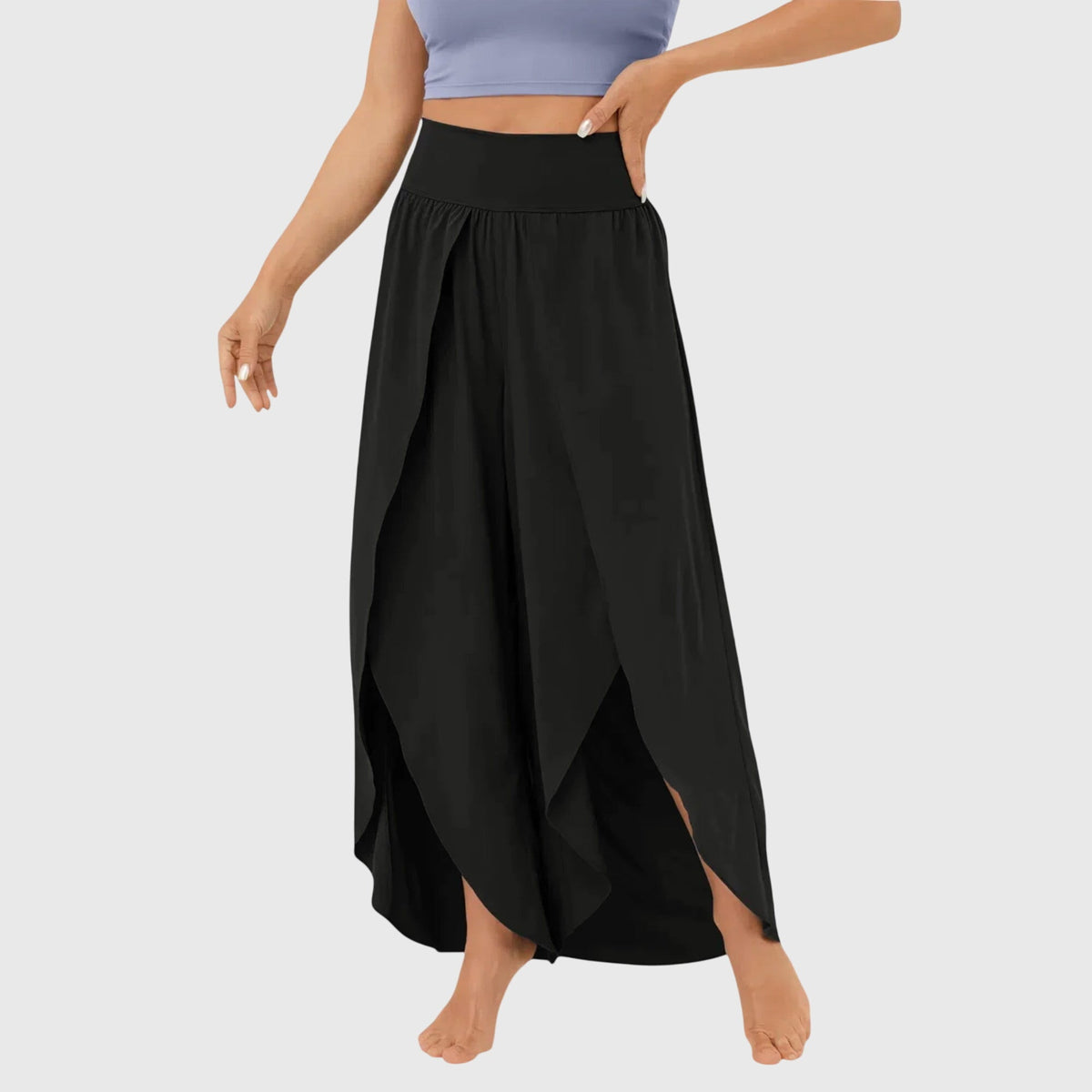 High Waist Split Front Layered Wide Leg Palazzo Pants 7