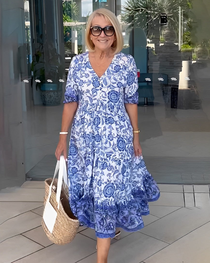 Floral Print V-Neck Button Front Tiered Maxi Dress 7