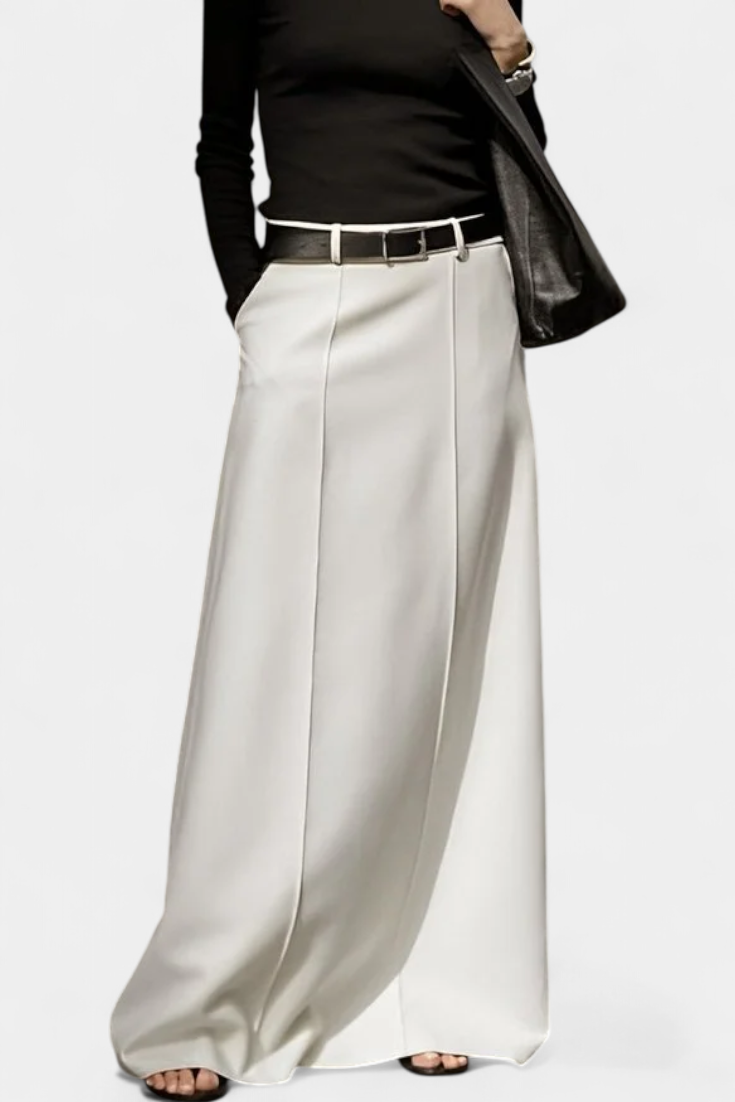 High Waist Satin Look Front Seam Maxi Skirt