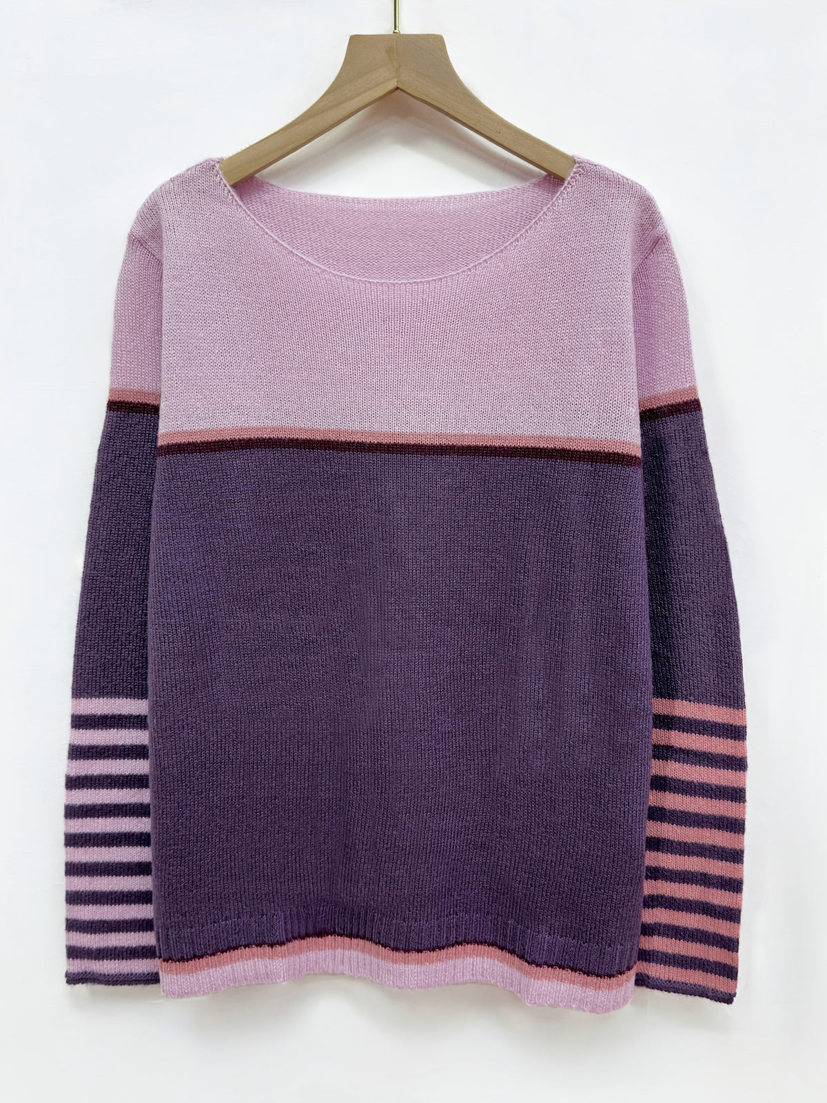 Boat Neck Long Sleeve Striped Lightweight Knit Sweater 10