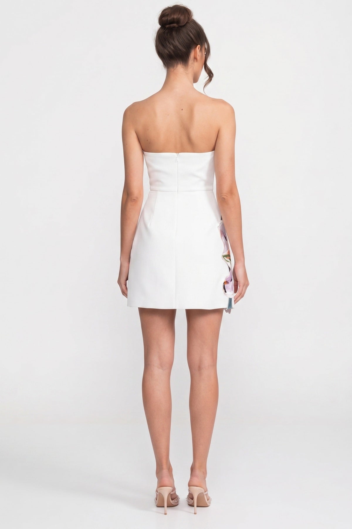 Strapless Floral-Print Mini Dress With Structured Bodice - White - View 10