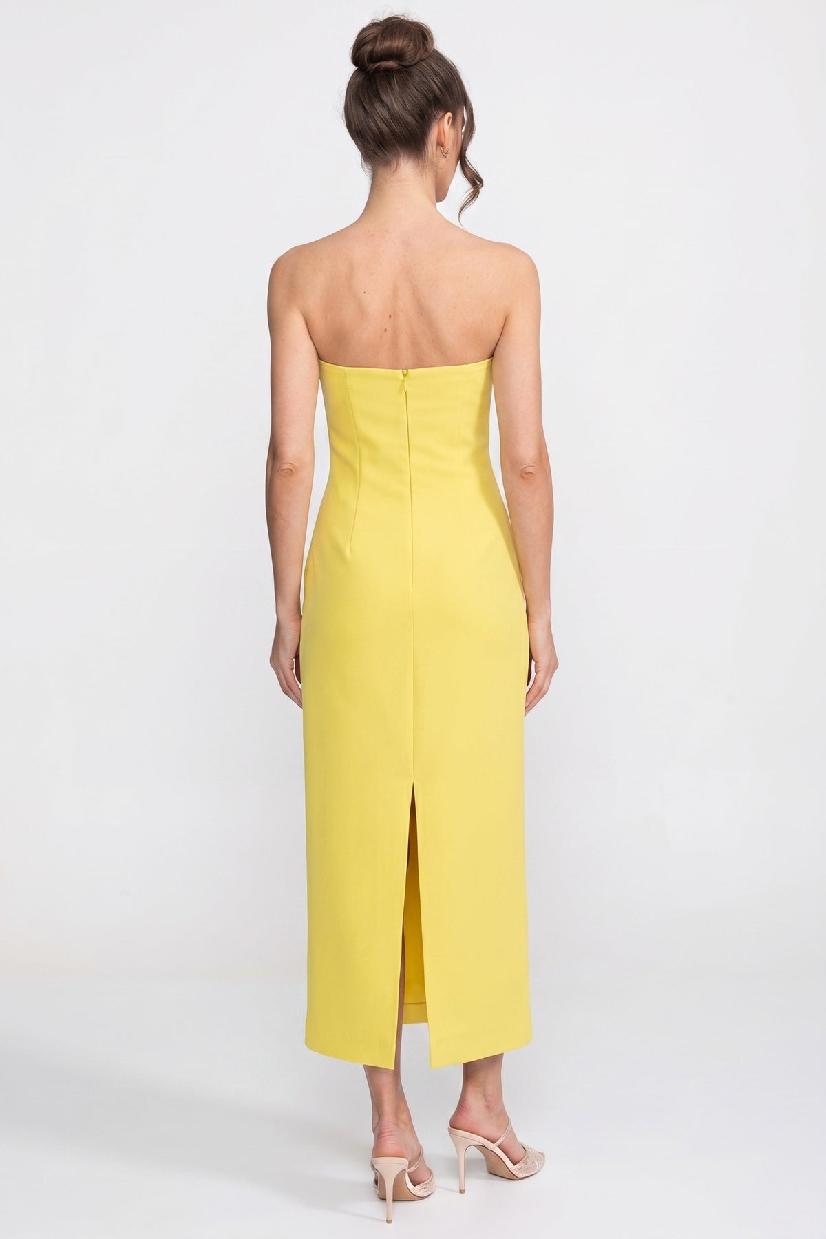 Strapless Floral-Print Midi Dress With Column Silhouette - Yellow - View 6