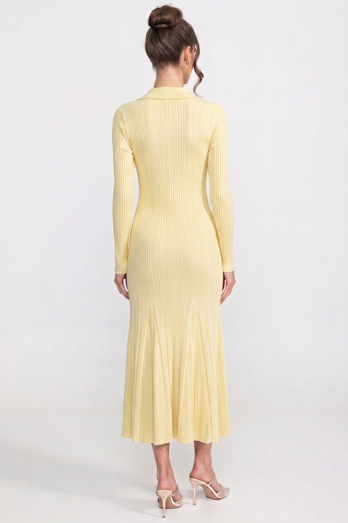 Long-Sleeve Button-Front Knit Maxi Dress With Patch Pockets - Yellow - View 5