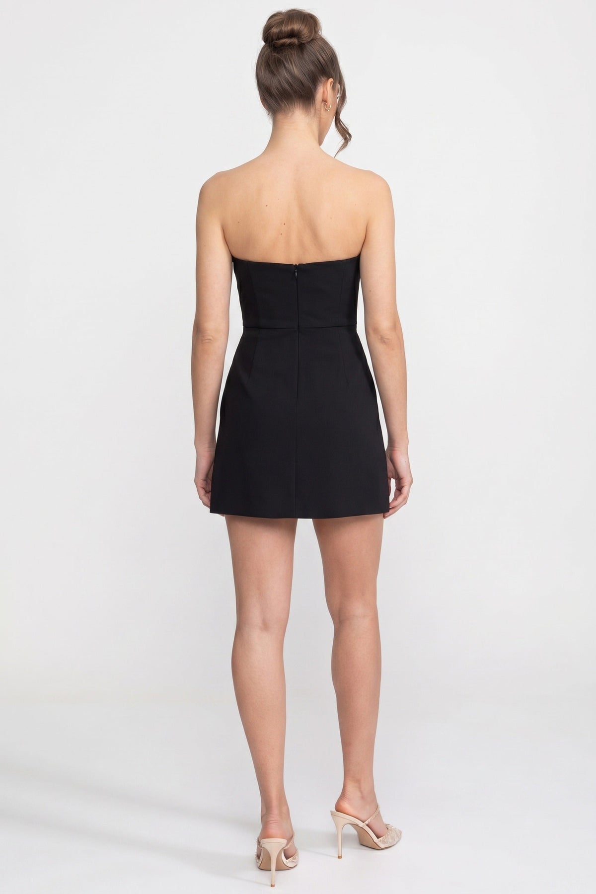 Strapless Mini Dress With 3D Iris Floral Appliqué - Black - View 11