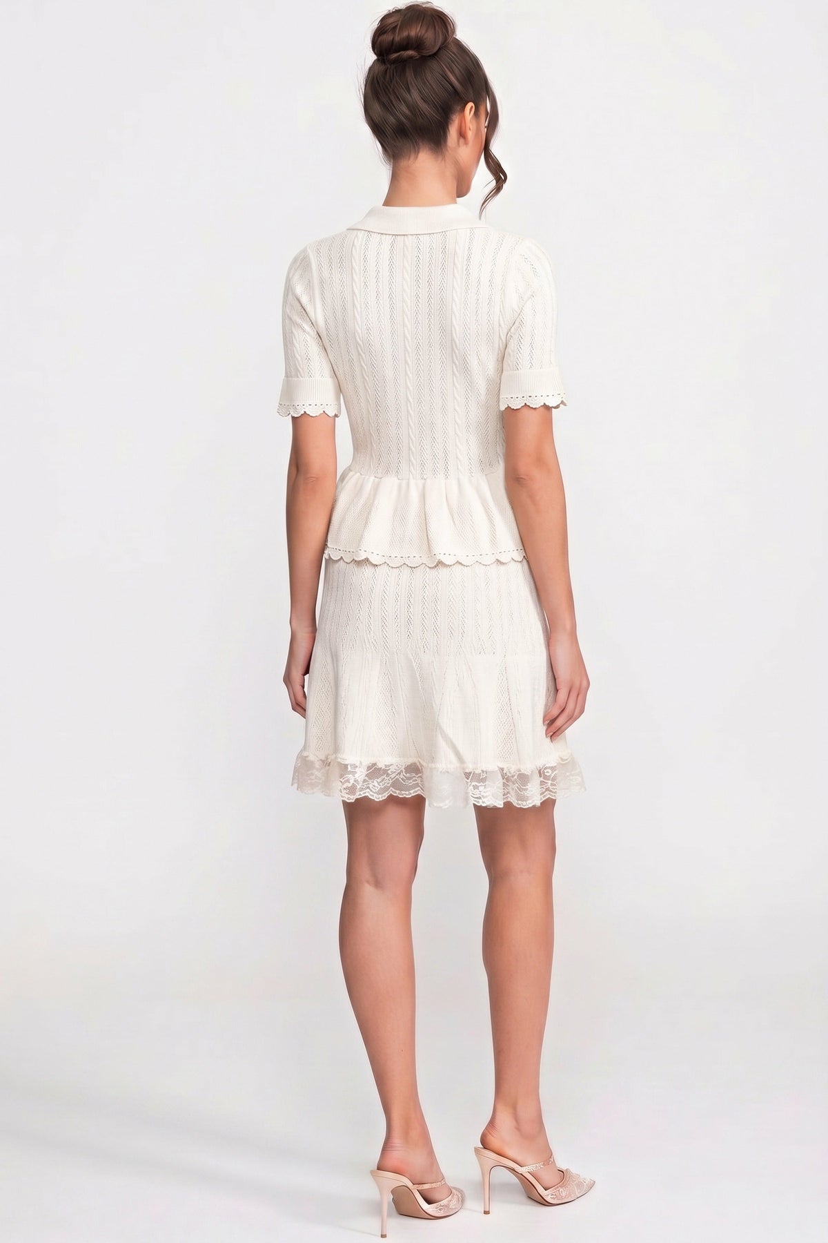 Polo-Collar Mini Dress - White - View 5
