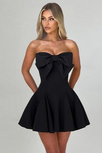 Off Shoulder Bow Detail Jacquard Floral Texture A-Line Mini Dress - View 7