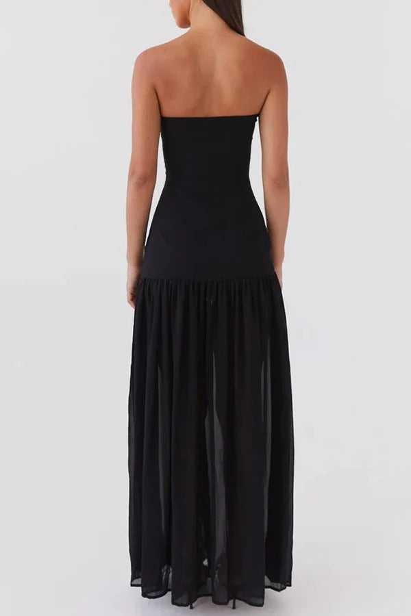 Lizzy Strapless Semi Sheer Patchwork Chiffon Maxi Dress - View 15