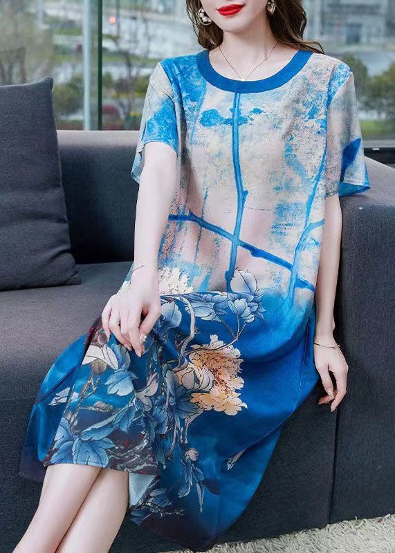 Floral Print Round Neck Short Sleeve Shift Midi Dress - View 2
