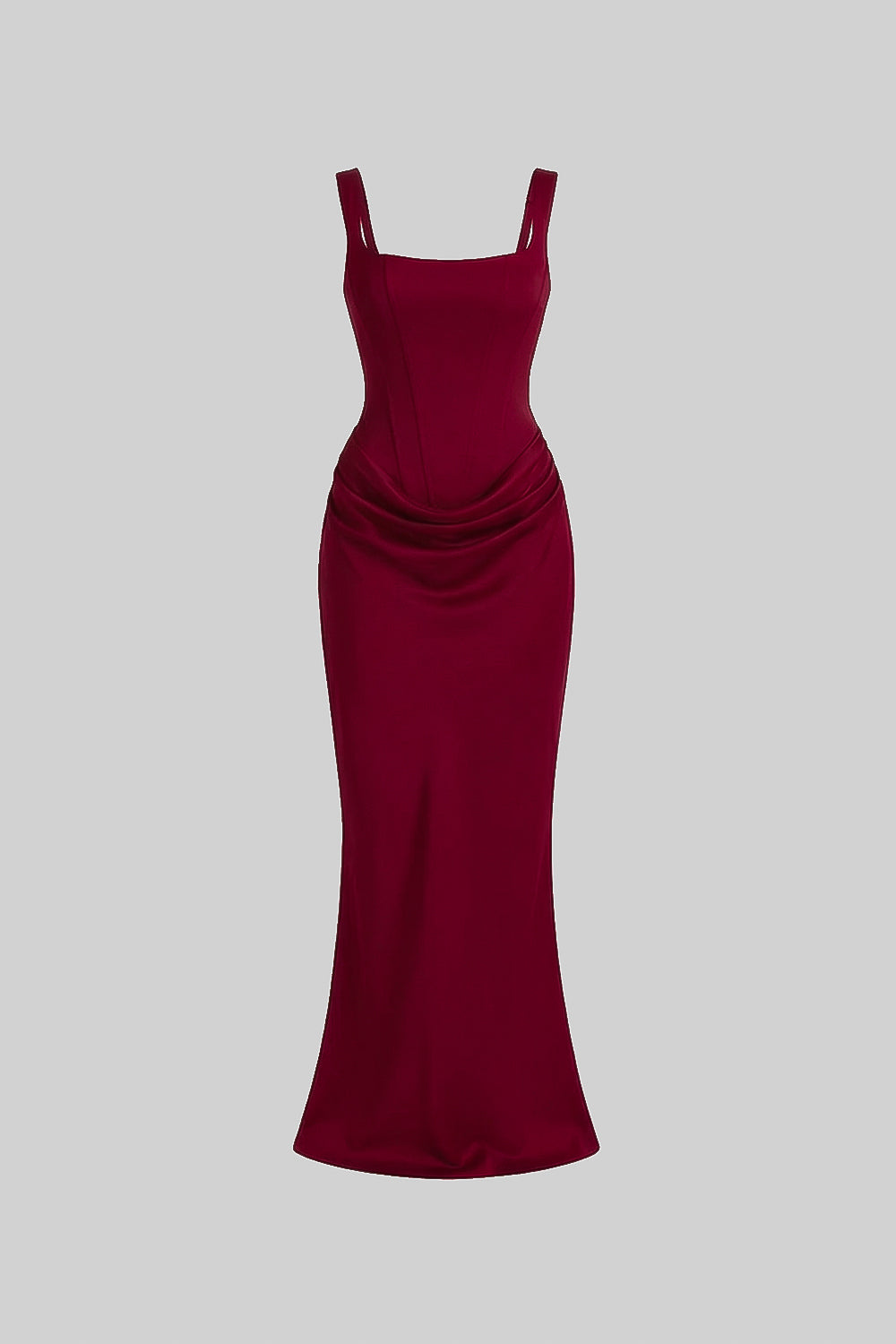 Corset Maxi Dress with Draped Hip Detail – Burgundy - View 2