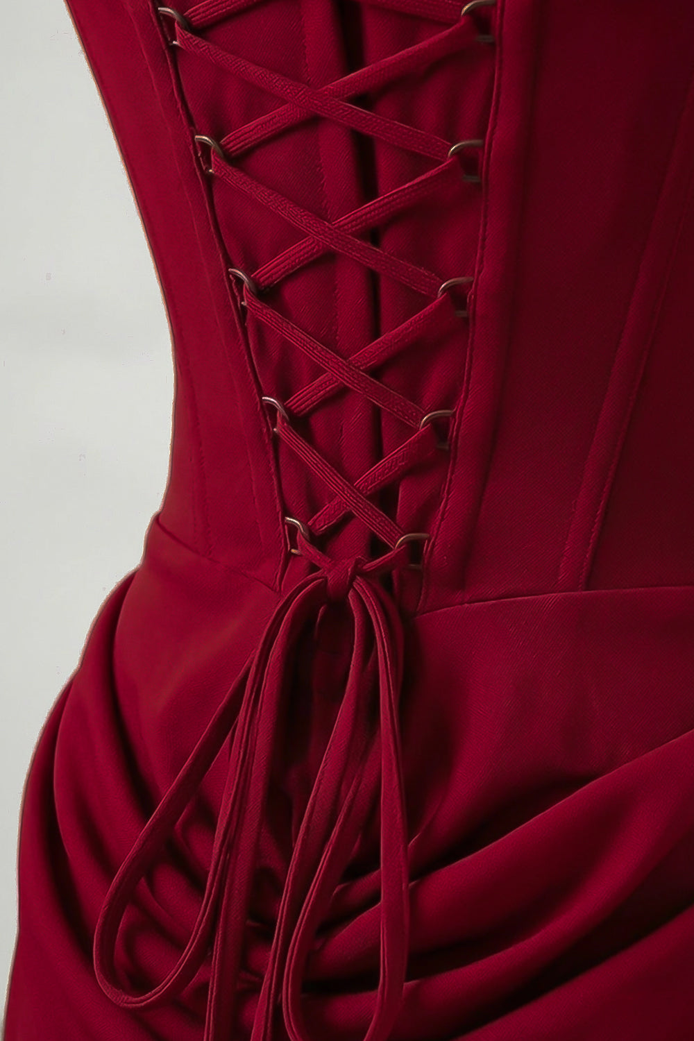 Corset Maxi Dress with Draped Hip Detail – Burgundy - View 5