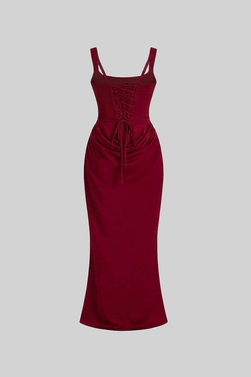 Corset Maxi Dress with Draped Hip Detail – Burgundy - View 4