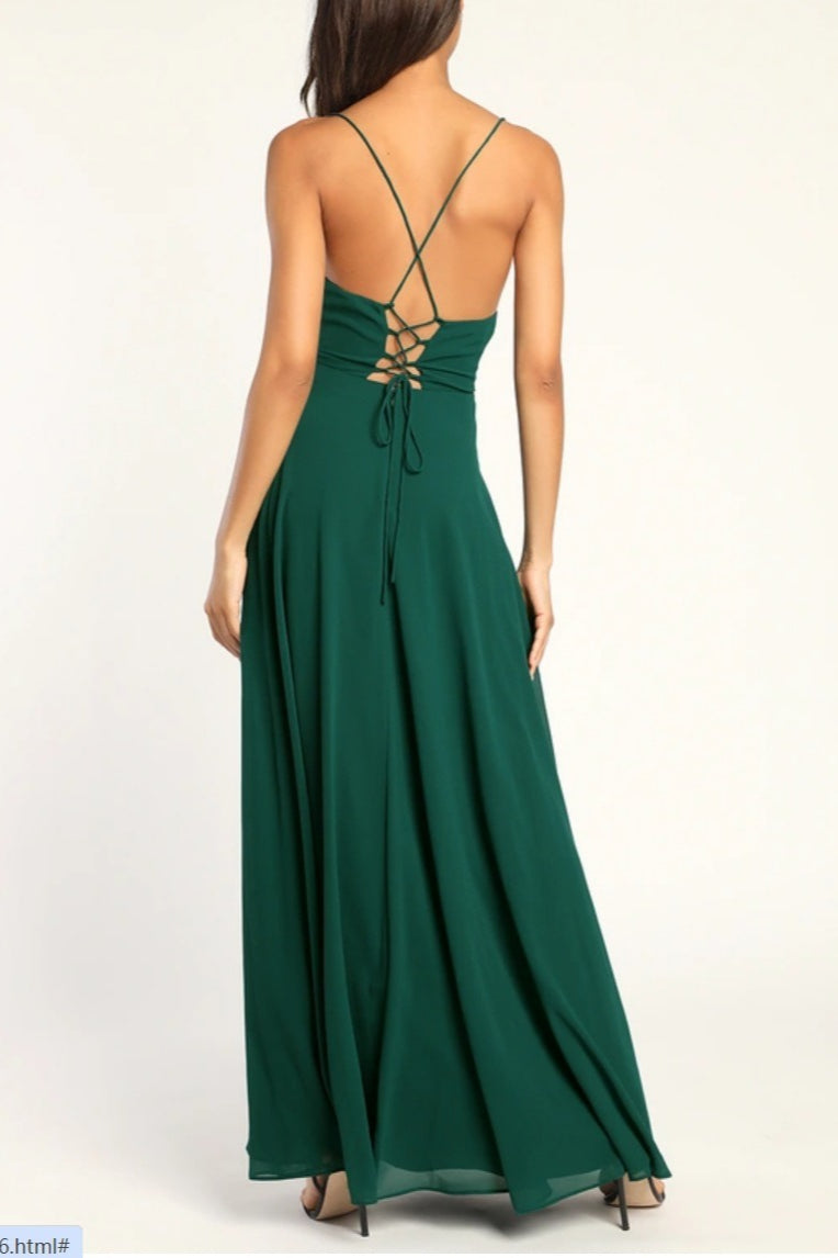 Chiffon Cowl Neck Lace Up Back High Split Maxi Dress - View 10