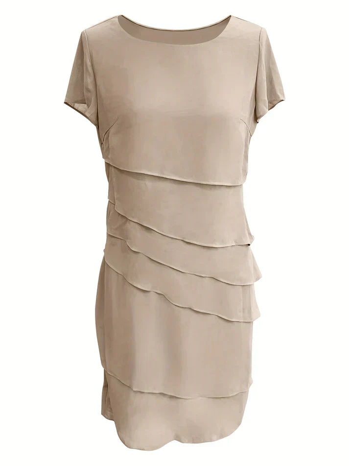 Cotton Layered Trim Round Neck Short Sleeve Midi Dress - View 6