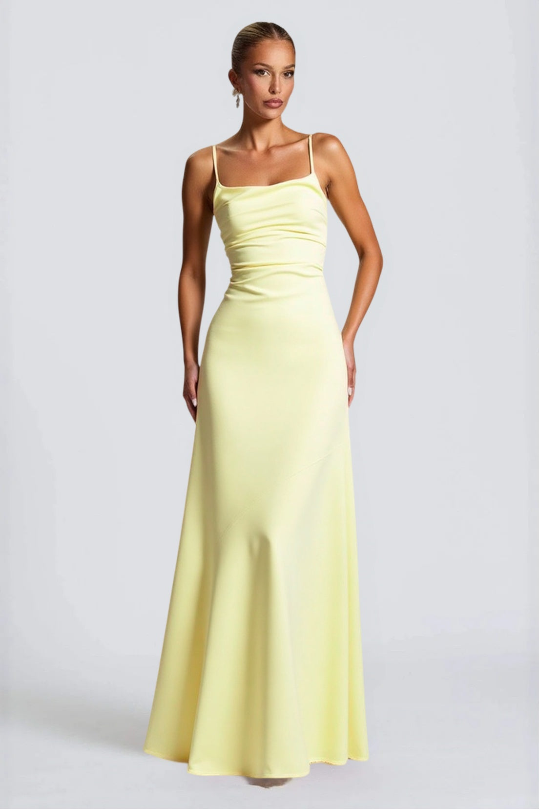 Belted Backless Maxi Silk Dress in Black