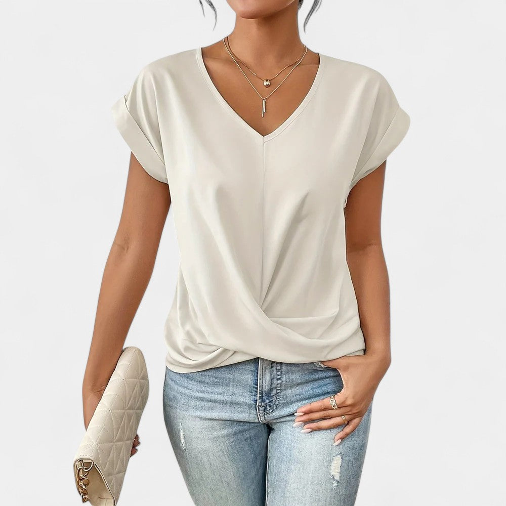 V-Neck Cap Sleeve Twist Front Top 3