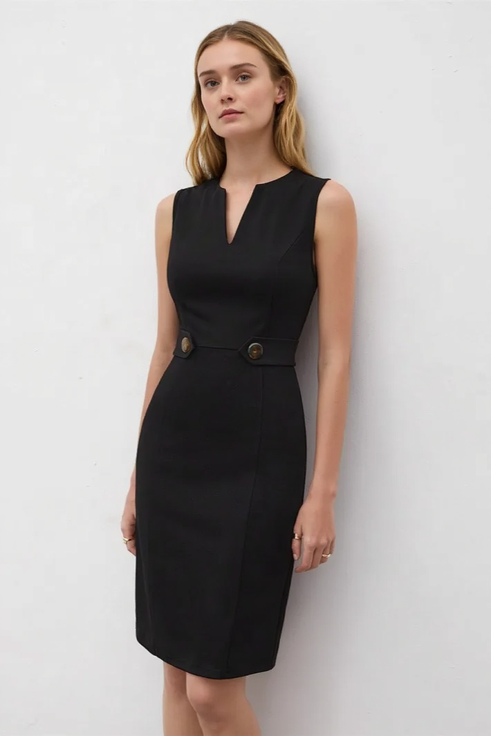 V Neck Sleeveless Minimal Work Dress