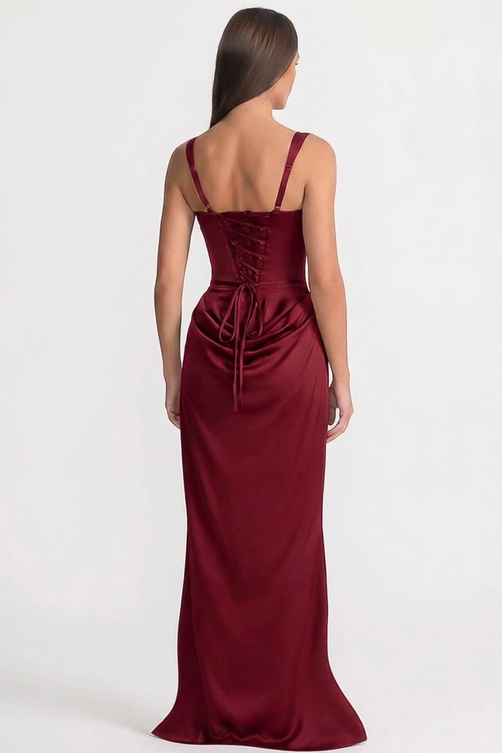 Corset Maxi Dress with Draped Hip Detail – Burgundy - View 3