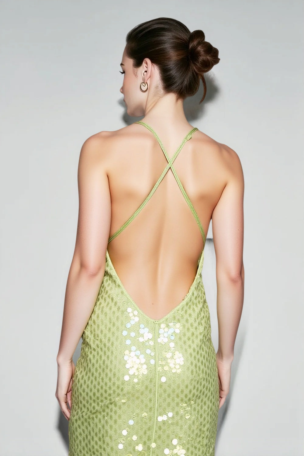 Sequin Spaghetti Strap Cowl Ruffle Bodycon Maxi Dress - View 4