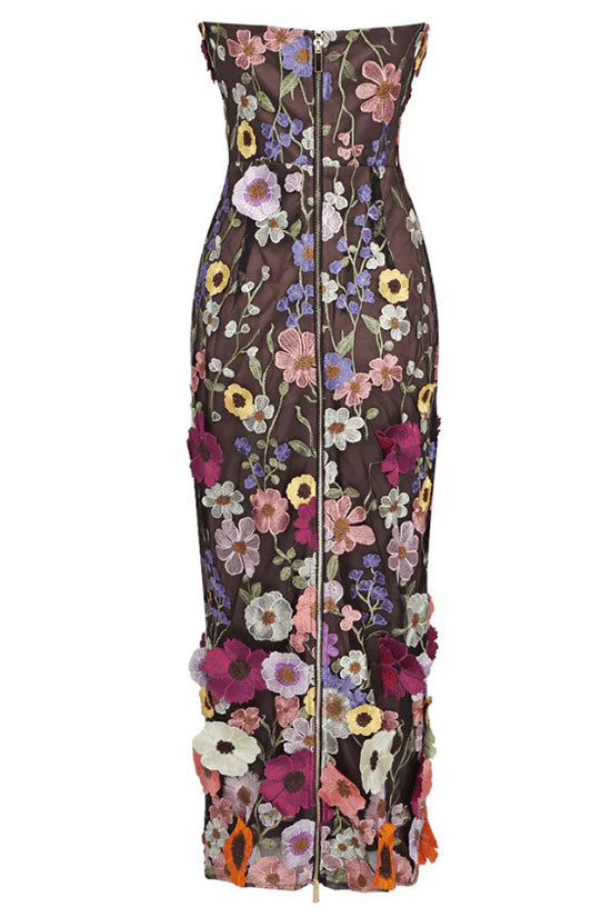 Floral Embroidered Strapless Bodycon Midi Cocktail Dress - View 4