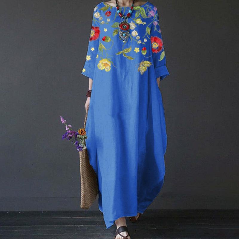 Round Neck Three Quarter Sleeve Oversized Cocoon Maxi Dress - View 9