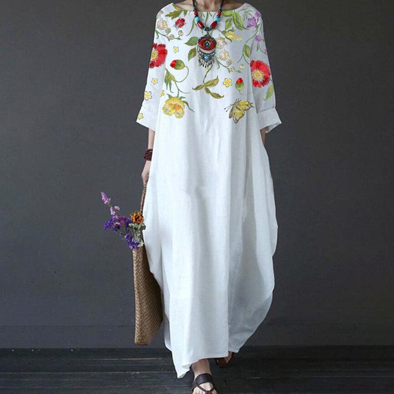 Round Neck Three Quarter Sleeve Oversized Cocoon Maxi Dress
