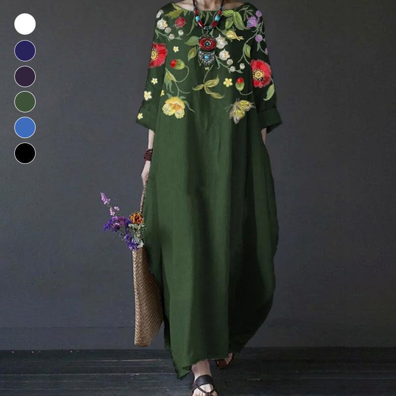 Round Neck Three Quarter Sleeve Oversized Cocoon Maxi Dress - View 3