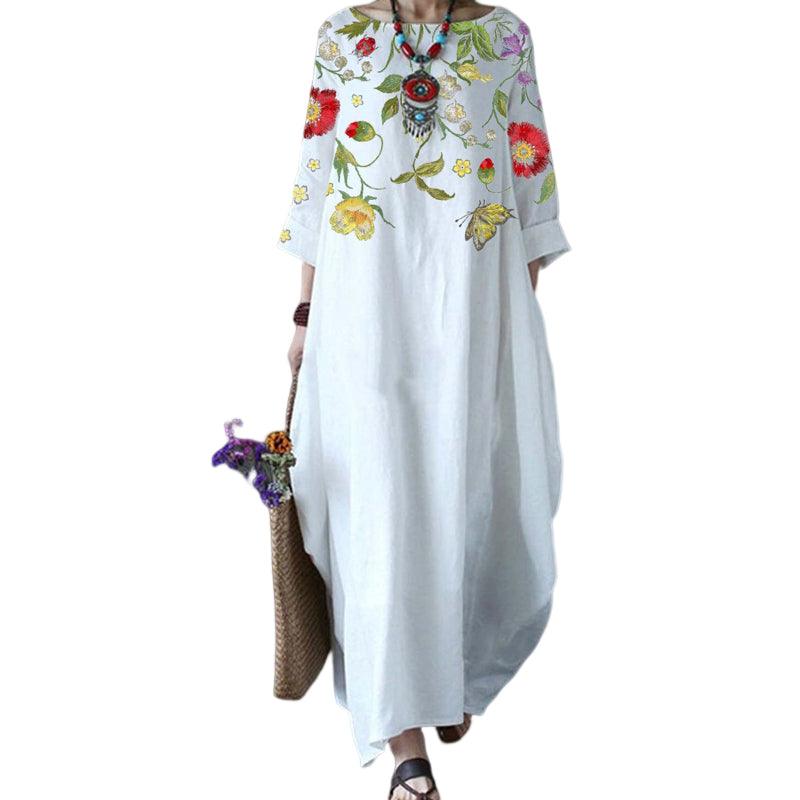Round Neck Three Quarter Sleeve Oversized Cocoon Maxi Dress - View 4