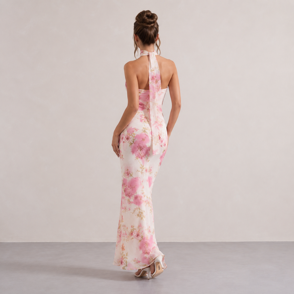 Strapless Floral Print Scarf Neck Mermaid Maxi Dress 3