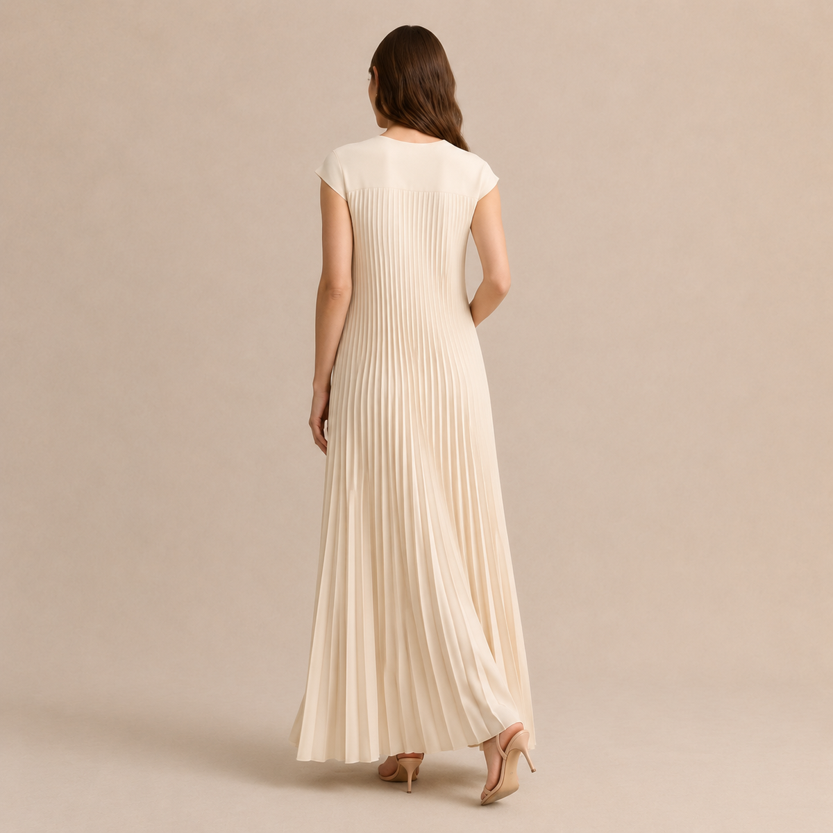 Crew Neck Cap Sleeve Pleated A-Line Maxi Dress 6