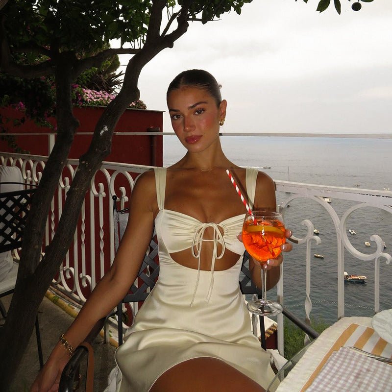 Satin Cut Out Tie Front Strap Mini Summer Dress