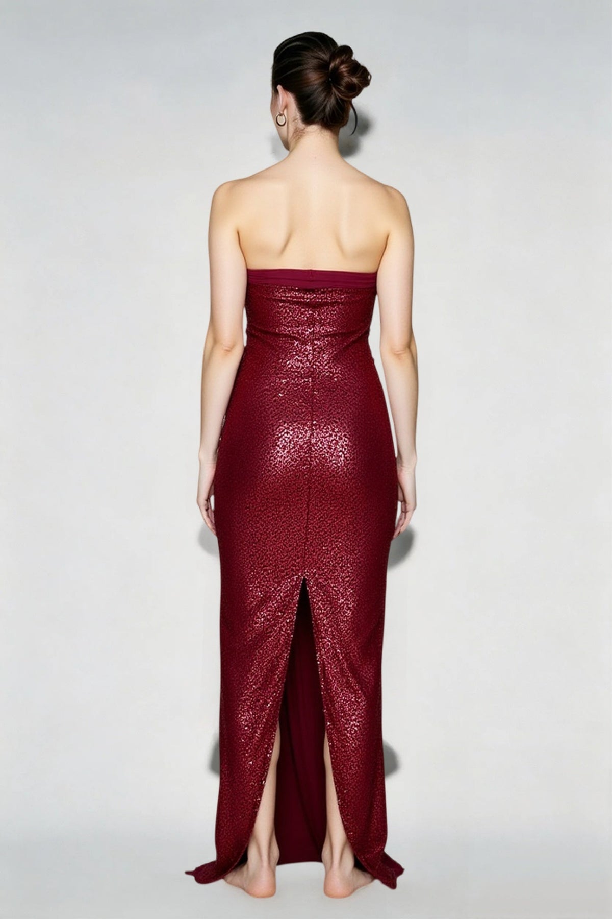 Sequin Strapless Straight Neck Column Maxi Gown 6