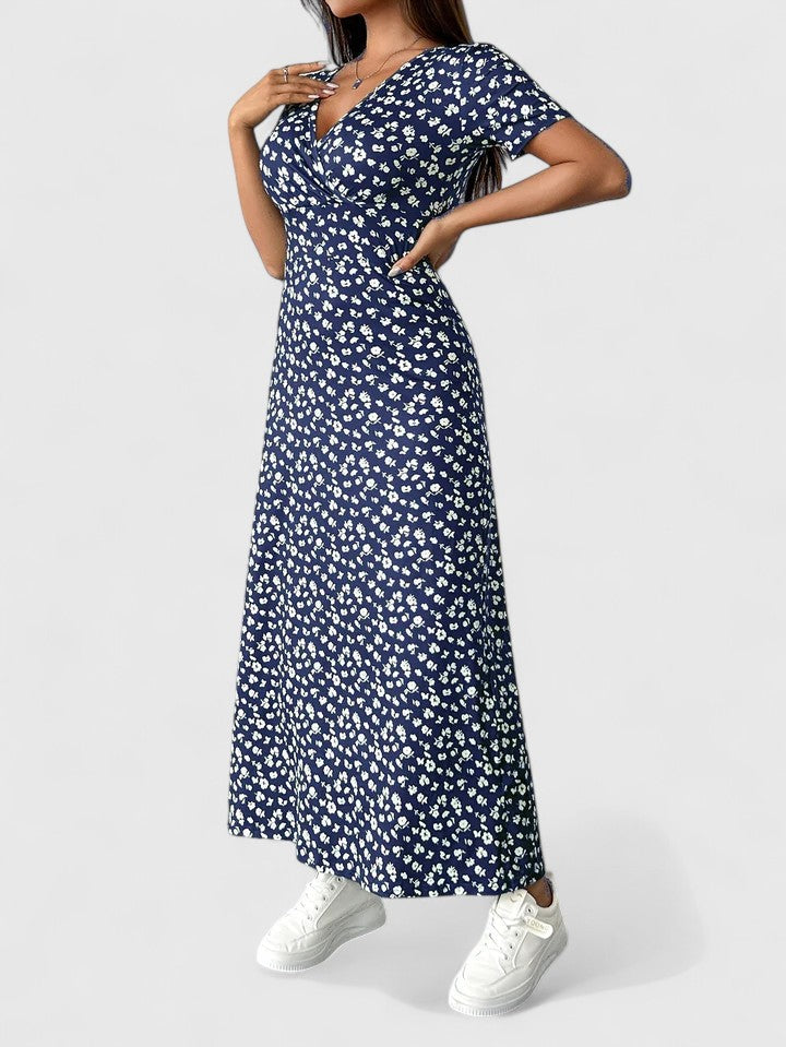 Floral Surplice V-Neck Short Sleeve Maxi Dress 6