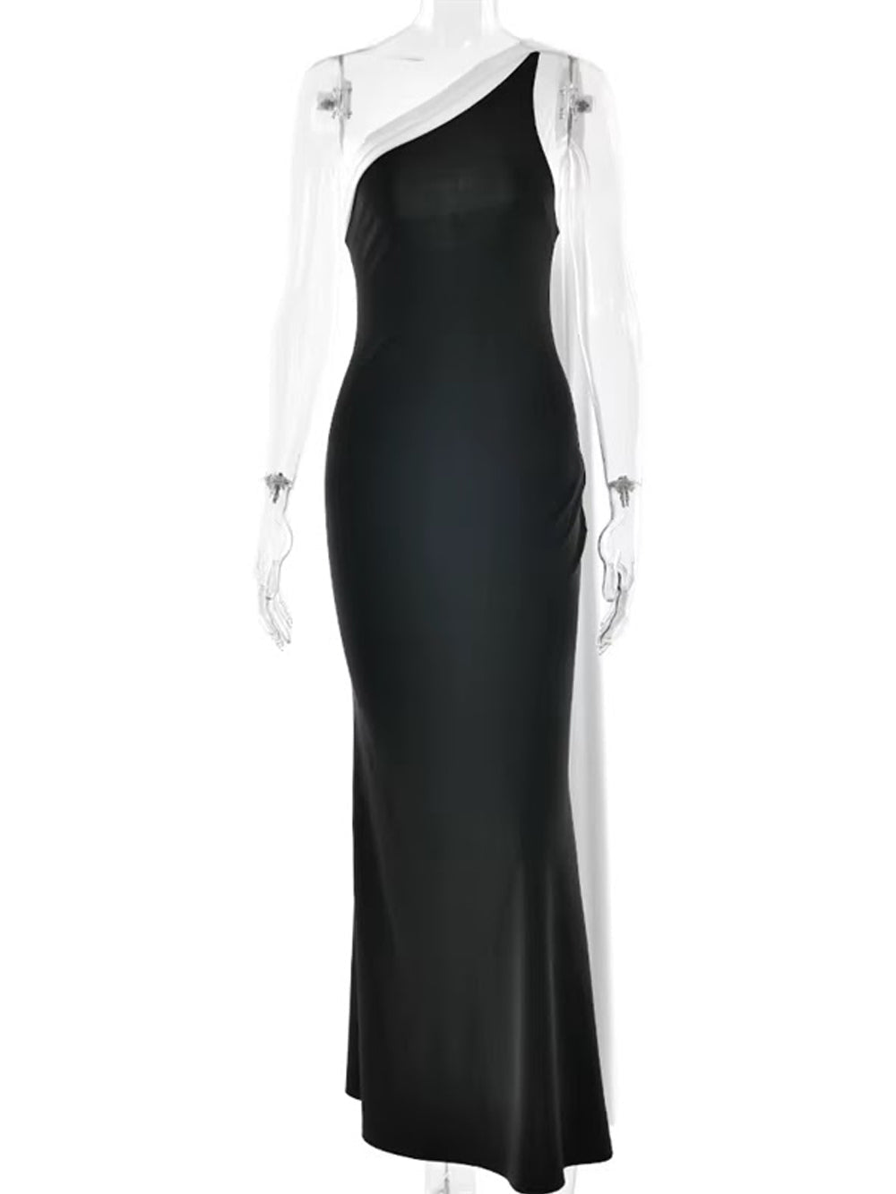 One Shoulder Draped Ruched Mermaid Maxi Evening Gown - View 6
