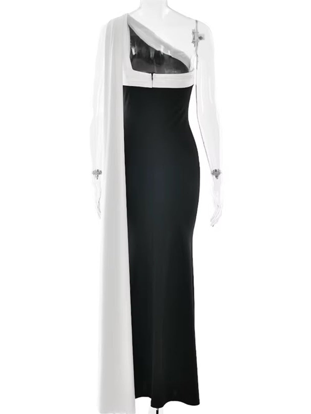 One Shoulder Draped Ruched Mermaid Maxi Evening Gown - View 7