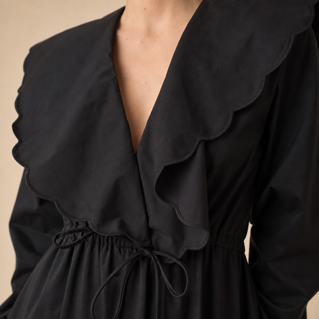 V-Neck Long Sleeve Ruffle Trim Fit and Flare Mini Dress 3